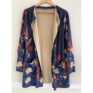Cotton Traders Faux Suede Multicolor Floral Cardigan Duster Size 12 US Boho